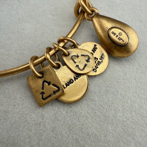 Alex And Ani Blue Teardrop Charm Gold-Tone Adjustable Bangle Bracelet Women’s Je - Picture 5 of 7